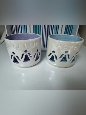 Faith & Hope Ceramic Votive Holders - Lavender and Sky Blue Interiors